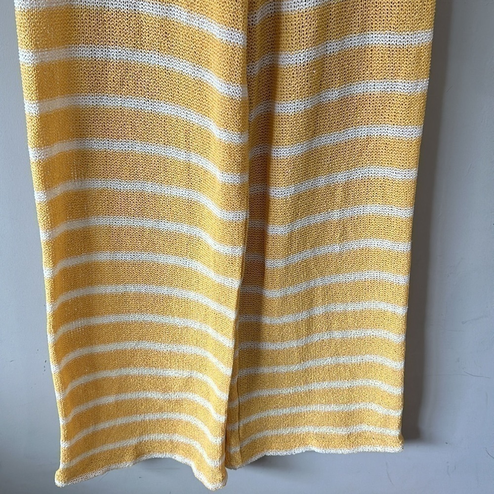 Zara Womens Knit Wide Leg Pants Sz Small Yellow White Stripe High Rise - Picture 6 of 11
